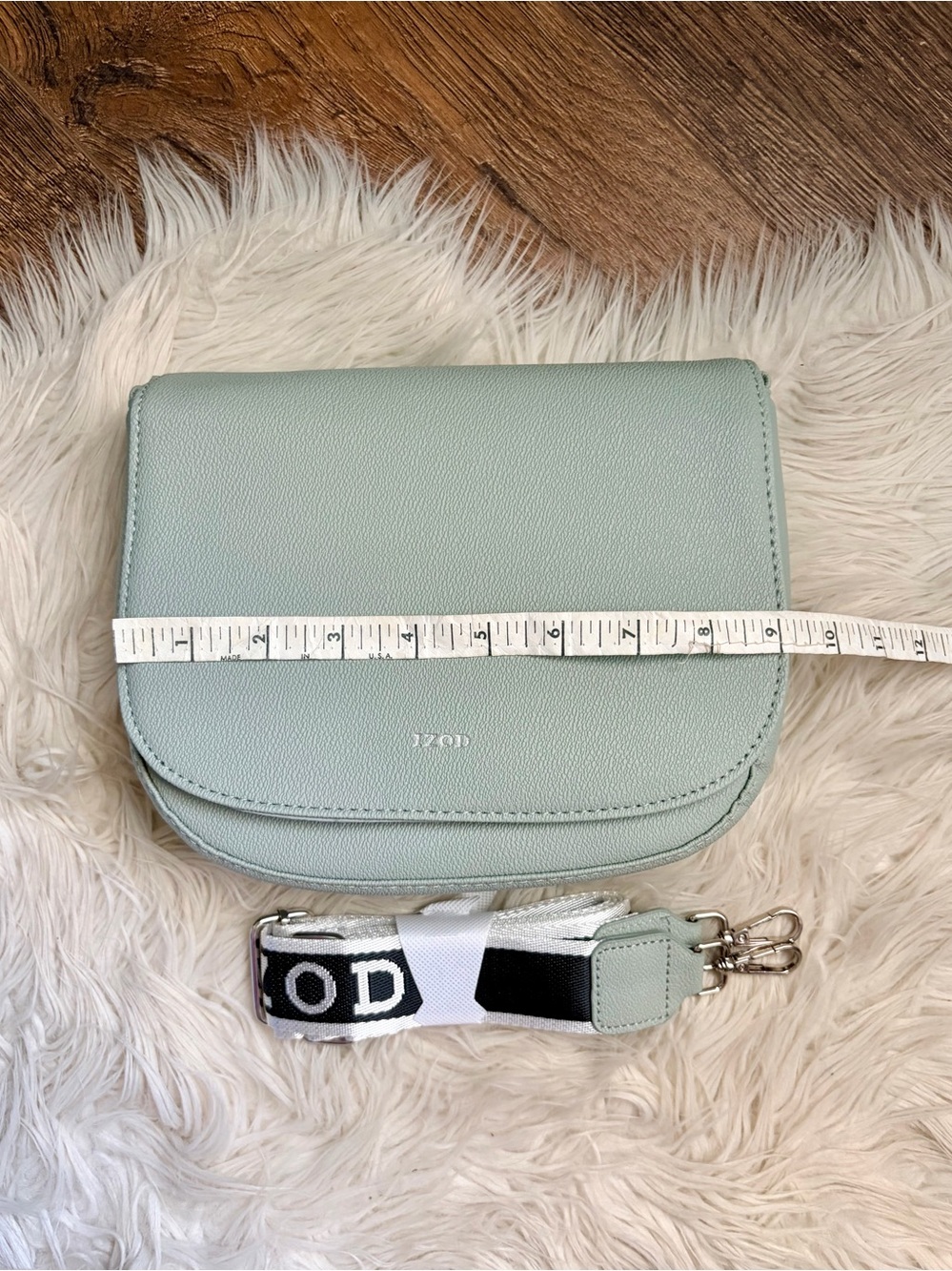 Izod Sage Green Saddle Bag Crossbody with Branded Strap - Picture 10 of 13